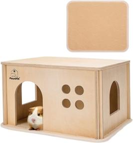 img 4 attached to 🐾 PAWCHIE Small Animal Wooden Hut Hideout - Guinea Pig & Hamster Habitat with Windows, Detachable Pet Hat, Ideal Wooden Living Space for Small Pets