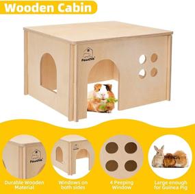 img 2 attached to 🐾 PAWCHIE Small Animal Wooden Hut Hideout - Guinea Pig & Hamster Habitat with Windows, Detachable Pet Hat, Ideal Wooden Living Space for Small Pets