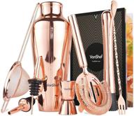 vonshef parisian cocktail shaker barware set in gift box - includes cocktail strainers, twisted bar spoon, jigger, muddler, pourers & recipe guide - 9 piece set, 17oz - rose gold logo