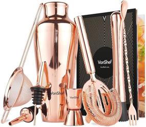 img 4 attached to VonShef Parisian Cocktail Shaker Barware Set in Gift Box - Includes Cocktail Strainers, Twisted Bar Spoon, Jigger, Muddler, Pourers & Recipe Guide - 9 Piece Set, 17oz - Rose Gold