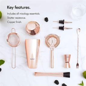 img 2 attached to VonShef Parisian Cocktail Shaker Barware Set in Gift Box - Includes Cocktail Strainers, Twisted Bar Spoon, Jigger, Muddler, Pourers & Recipe Guide - 9 Piece Set, 17oz - Rose Gold