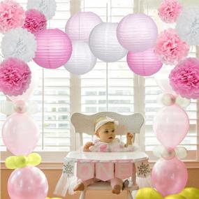 img 1 attached to 🎉 Party Pack of 15 Pink and White Paper Lanterns and Pom Pom Balls for Weddings, Birthdays, and Baby Showers - Hanging Decorations