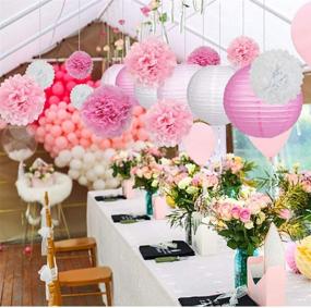 img 2 attached to 🎉 Party Pack of 15 Pink and White Paper Lanterns and Pom Pom Balls for Weddings, Birthdays, and Baby Showers - Hanging Decorations