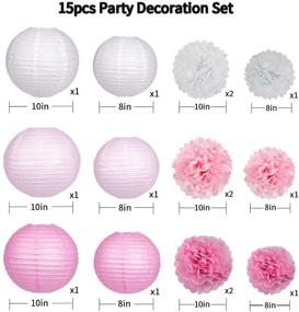 img 3 attached to 🎉 Party Pack of 15 Pink and White Paper Lanterns and Pom Pom Balls for Weddings, Birthdays, and Baby Showers - Hanging Decorations