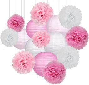 img 4 attached to 🎉 Party Pack of 15 Pink and White Paper Lanterns and Pom Pom Balls for Weddings, Birthdays, and Baby Showers - Hanging Decorations