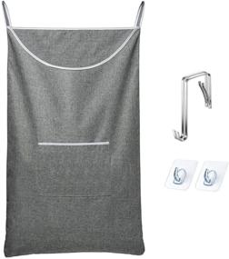 img 4 attached to 🧺 Hanging Laundry Hamper Bag - SAVERHO Door Hanging Hamper with Front Pocket - Large Size 35X22inch Door Laundry Basket for Dirty Clothes - Grey
