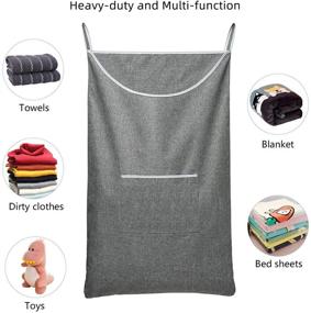 img 1 attached to 🧺 Hanging Laundry Hamper Bag - SAVERHO Door Hanging Hamper with Front Pocket - Large Size 35X22inch Door Laundry Basket for Dirty Clothes - Grey