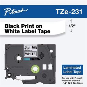 img 3 attached to 🏷️ Brother Genuine P-touch TZE-231 Tape, 1/2" (0.47") Standard Laminated Tape - Black on White, Indoor/Outdoor Use, Water-Resistant, 0.47" x 26.2' (12mm x 8M), TZE231