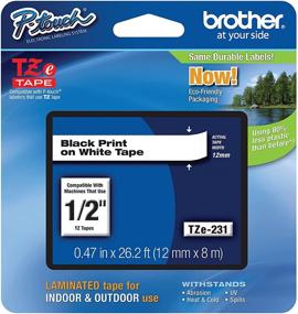 img 4 attached to 🏷️ Brother Genuine P-touch TZE-231 Tape, 1/2" (0.47") Standard Laminated Tape - Black on White, Indoor/Outdoor Use, Water-Resistant, 0.47" x 26.2' (12mm x 8M), TZE231