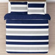 🧸 navy blue, gray and white childrens, teen 3 piece full/queen boys stripe bedding set collection" - optimized product name: "boys' navy blue, gray, and white striped bedding set - 3 piece collection for children and teens, full/queen logo