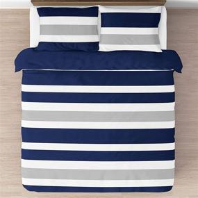 img 1 attached to 🧸 Navy Blue, Gray and White Childrens, Teen 3 Piece Full/Queen Boys Stripe Bedding Set Collection" - Optimized Product Name: "Boys' Navy Blue, Gray, and White Striped Bedding Set - 3 Piece Collection for Children and Teens, Full/Queen
