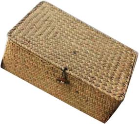 img 2 attached to 📦 TOPBATHY Rattan Storage Basket: Handwoven, Rectangular Organizer Bin with Lid for Cosmetics, Weddings, Bedrooms, Living Rooms - 7.9x5.1x3.1 inch