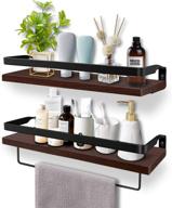 soraken floating shelves: rustic wood wall storage for kitchen and bathroom - set of 2 with removable towel holder in vintage black logo