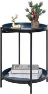 🌿 black 2-tier metal round accent table for indoors and outdoors - stylish side end coffee table with tray for small spaces логотип