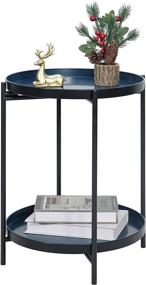 img 4 attached to 🌿 Black 2-Tier Metal Round Accent Table for Indoors and Outdoors - Stylish Side End Coffee Table with Tray for Small Spaces