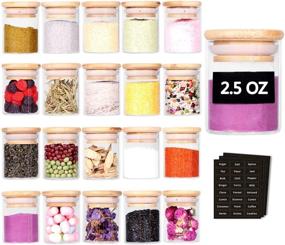 img 4 attached to 🌿 Tzerotone Spice Jar Set - 20 Piece Glass Jars with Airtight Bamboo Lids and Labels, 2.5oz Mini Clear Containers for Pantry Storage, Kitchen Canisters for Tea, Herbs, Sugar, Salt, Coffee