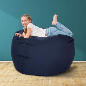 img 1 attached to 🧸 Blue Zippered Stuffed Animal Storage Bean Bag Chair Cover for Kids, Beanbag Organizer for Children's Plush Toys