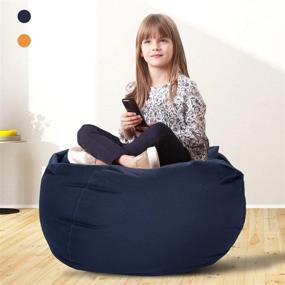 img 4 attached to 🧸 Blue Zippered Stuffed Animal Storage Bean Bag Chair Cover for Kids, Beanbag Organizer for Children's Plush Toys