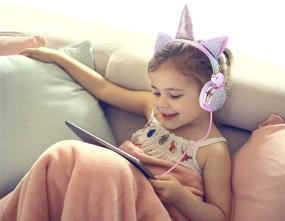 img 2 attached to 🦄 Kids Unicorn Headphones 3.5MM Audio Cable Cartoon Headband, 85dB Volume Limited On-Ear Headphones for Children, Boys, Girls, Teens, Adults, School, Christmas, Parties - Pink Unicorn