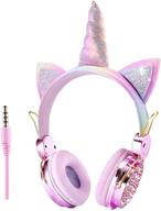 🦄 kids unicorn headphones 3.5mm audio cable cartoon headband, 85db volume limited on-ear headphones for children, boys, girls, teens, adults, school, christmas, parties - pink unicorn logo