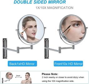 img 3 attached to 🪞 Chrome Wall Mounted 10X Magnifying Makeup Mirror - Adjustable Height Vanity Mirror for Bathroom, Extendable Double Sided 8 Inch Mirror