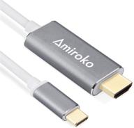 💻 6ft usb c to hdmi cable, amiroko usb 3.1 type c (compatible with thunderbolt 3) to hdmi adapter 4k cable for macbook, macbook pro, dell xps 13/15, galaxy s8/note 8, and more - gray logo