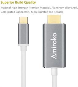 img 2 attached to 💻 Переходник USB C на HDMI длиной 6 футов, Amiroko USB 3.1 Тип C (совместим с Thunderbolt 3) кабель для HDMI 4K для MacBook, MacBook Pro, Dell XPS 13/15, Galaxy S8/Note 8 и других устройств - серого цвета.