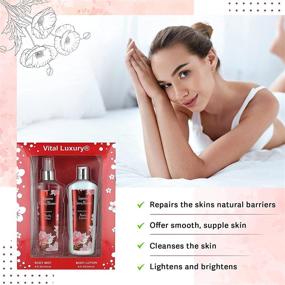 img 2 attached to 🌸 Premium Japanese Cherry Blossom Bath Set 8 Fl. Oz, Deluxe Pack of Hydrating Body Lotion & Body Mist, Cherry Blossom-Infused Perfume Spray & Lotion Gift Box for Men and Women