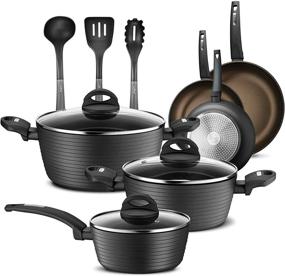 img 4 attached to 🍳 12-Piece Nonstick Kitchen Cookware Set by NutriChef - Professional Hard Anodized Home Kitchenware Pots and Pans Set with Saucepan, Frying Pans, Cooking Pots, Dutch Oven Pot, Lids, and Utensils