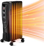 kismile 1500w oil filled radiator heater: portable & adjustable thermostat, overheat protection - ideal home/office oil heater (black) logo