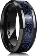 🐉 dragon king 9mm blue/black carbon fiber & silver celtic dragon stainless steel ring with polished beveled edge & black plating logo