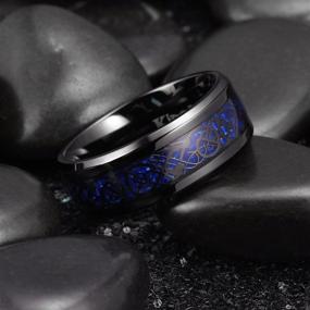 img 2 attached to 🐉 Dragon King 9mm Blue/Black Carbon Fiber & Silver Celtic Dragon Stainless Steel Ring with Polished Beveled Edge & Black Plating