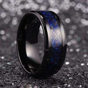 img 3 attached to 🐉 Dragon King 9mm Blue/Black Carbon Fiber & Silver Celtic Dragon Stainless Steel Ring with Polished Beveled Edge & Black Plating