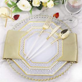 img 2 attached to 150 Piece Set of Gold Plastic Plates with Silver Disposable Utensils, Gold Plastic Silverware with White Handle, Disposable Dinnerware Set of 30 Dinner Plates, 30 Dessert Plates, and 30 Cutlery