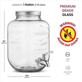 img 1 attached to 🍹 Premium 1-Gallon Glass Beverage Dispenser with Stainless Steel Spigot - Leakproof Design - Wide Mouth Easy Fill - Ice Cylinder for Chilled Outdoor Parties and Daily Use