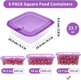 img 3 attached to 6-Pack of Airtight Square Meal Prep Containers - 23.7oz Plastic Food Storage Containers with Lids: Ideal for Microwave, Freezing, and Dishwasher Safe