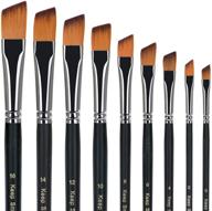 9pcs oblique tipped paint brushes set for acrylic watercolor oil painting, long handle - golden maple artist paint brushes set logo