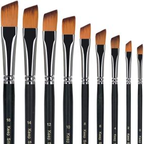 img 4 attached to 9pcs Oblique Tipped Paint Brushes Set for Acrylic Watercolor Oil Painting, Long Handle - Golden Maple Artist Paint Brushes Set