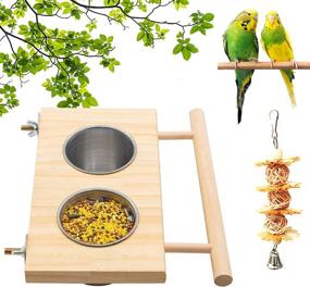 img 4 attached to 🐦 Premium Bird Feeding Dish Cups: Hanging Stainless Steel Parrot Cage Feeder & Water Bowl with Wooden Platform for Parakeet Cockatiels Lovebirds Budgie