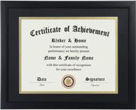 elsker&amp;home 8.5x11 certificate frame - classic black color frame - stylishly displays 8.5x11 inch diplomas and 🖼️ documents - 11x14 inch versatility for photos and art - double mat design (matte black with gold rim) логотип