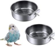 🦜 kathson 2-pack bird feeding cups with clamp holder - stainless steel coop cup dish feeder for parakeet cockatiels conure budgies lovebird finch - parrot food & water cage hanging bowl logo