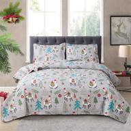 🎄 cozy christmas kids quilt set: alpaca patterned bedspread coverlet for new year bed decor - full/queen size 3-piece set including 2 pillow shams, lightweight & all-season children bed cover (gray) logo