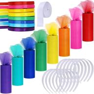 🌈 supla 8 color rainbow tulle rolls - 6" wide x 25 yard/roll tulle netting fabric spool, 8 color satin roll ribbons - 2/5" wide x 25 yard/roll, and 12 plain no teeth plastic craft headbands - 1" wide logo