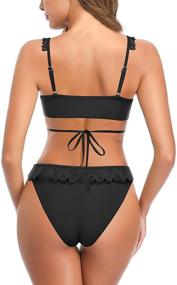 img 3 attached to SHEKINI Women's Criss Cross Ruffle String Bikini with Tie-Side Bottoms - Trendy Bathing Suits for Beach