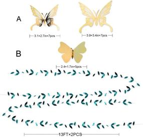 img 2 attached to 🌿 Набор гофрированного зеленого и золотого тканевого цветочного помпона с бабочками 3D, гирляндой листьев и бирюзой; идеально подходит для свадеб в ботаническом стиле, душа для невесты, душа для мамы, день рождения, помолвки и вечеринки девичника