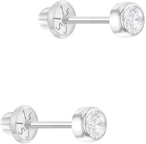 img 3 attached to 👧 Girls' Safety Screw Back Earrings in 14k White Gold, 3mm Cubic Zirconia Bezel Set Studs for Infants, Toddlers, and Babies - Elegant, Cute and Secure Bezel Stud Earrings for Children