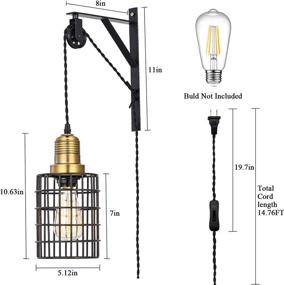 img 1 attached to 💡 Pauwer Adjustable Industrial Metal Cage Wall Lamp with Pulley - Elegant Farmhouse Pendant Lamp with Plug-in and On/Off Switch