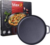 🍕 предварительно пропитанная сковорода для пиццы max k 14 дюймов с ручками - универсальная сковорода для выпечки, жарки, обжаривания - большая влажная выпечка из чугуна для печенья, курицы, запеканок - черная кухонная посуда с глубокими стенками - идеальна для индукционного приготовления. логотип