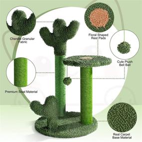 img 2 attached to 🌵 T2Y Cat Scratching Post - Premium Cactus Cat Scratcher Tower with 3 Scratch Posts and Bell Ball Dangler: Full-Wrapped Natural Sisal Scratching Post for Indoor Cats