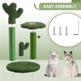 img 1 attached to 🌵 T2Y Cat Scratching Post - Premium Cactus Cat Scratcher Tower with 3 Scratch Posts and Bell Ball Dangler: Full-Wrapped Natural Sisal Scratching Post for Indoor Cats